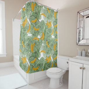 Modern Tropical Banana Greenery Pattern Shower Curtain