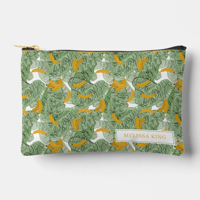Modern Tropical Banana Greenery Pattern Travel Accessory Pouch (Front)