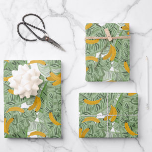 Modern Tropical Banana Greenery Pattern Wrapping Paper Sheets