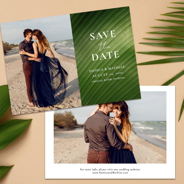 Modern Tropical Banana Leaf 2 Photo Wedding Save The Date (Creator Uploaded)