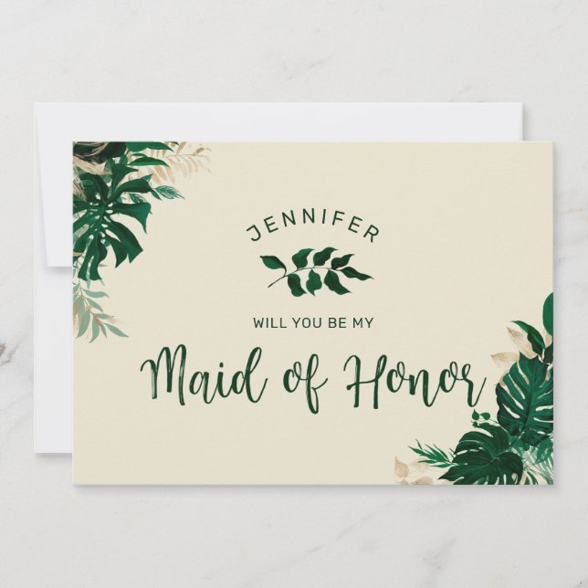 Modern Tropical Be My Maid of Honor Proposal Card (Front)