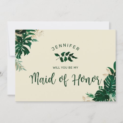 Modern Tropical Be My Maid of Honor Proposal Card