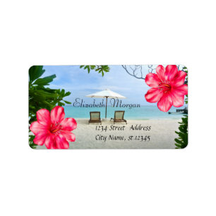 Modern Tropical Beach , Chair, Hibiscus Label