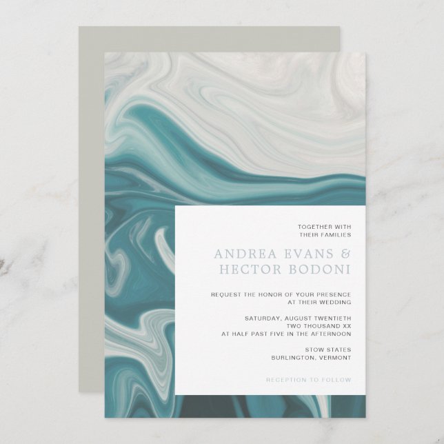 Modern Tropical Beach Dusty Blue & Grey  Wedding Invitation (Front/Back)