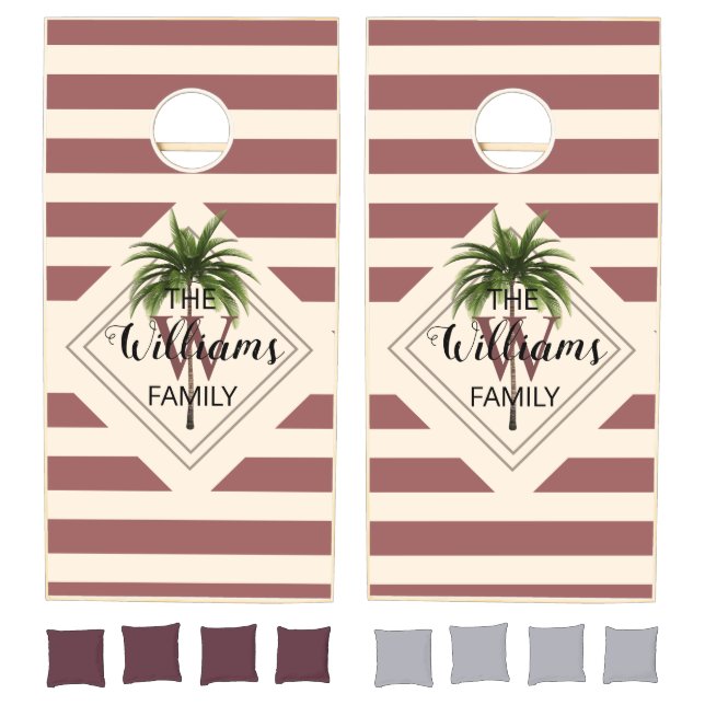 Modern Tropical Beach Dusty Rose Family Monogram Cornhole Set (Set)