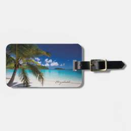 Modern Tropical Beach, Palm, Sand Luggage Tag