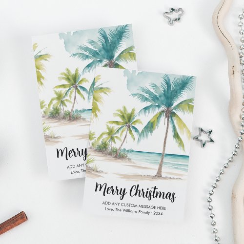 Modern Tropical Beach Palm Trees Christmas Holiday Card