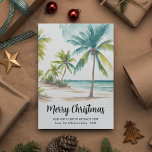 Modern Tropical Beach Palm Trees Christmas Holiday Card<br><div class="desc">Modern Christmas card with a tropical beach and palm trees. Personalize it with any custom message,  your family name,  and the current year.</div>