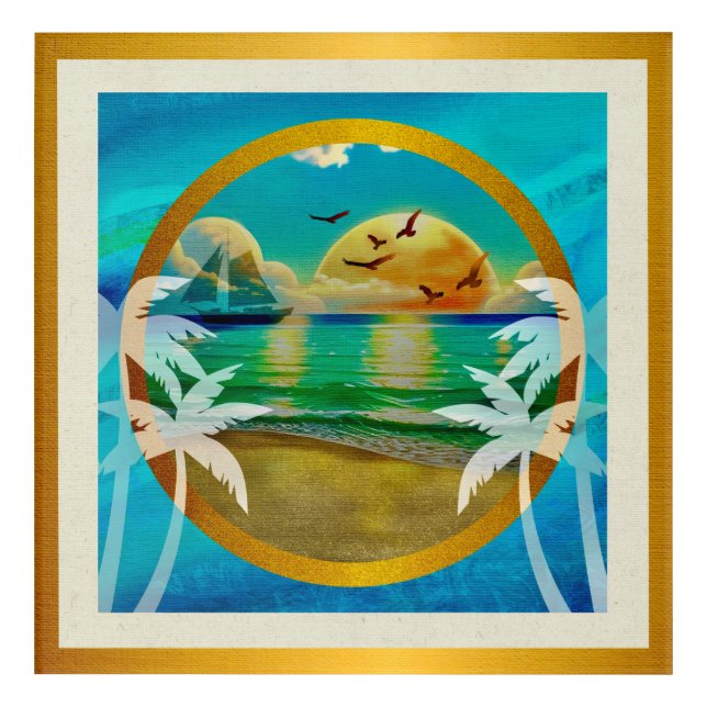 Modern Tropical Beach Palm Trees Sunset Vacation Acrylic Print (Front)