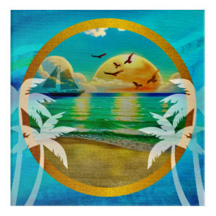 Modern Tropical Beach Palm Trees Sunset Vacation Acrylic Print