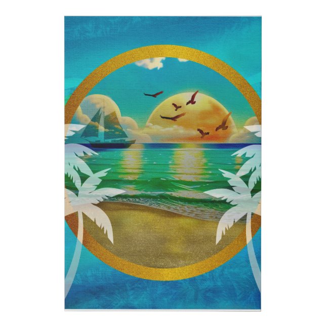 Modern Tropical Beach Palm Trees Sunset Vacation Faux Canvas Print (Front)