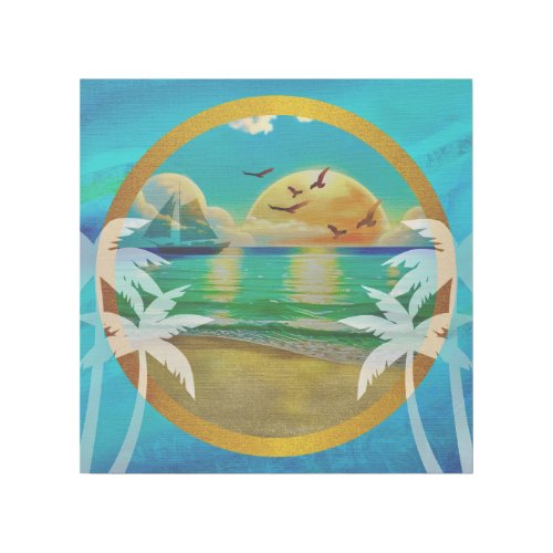 Modern Tropical Beach Palm Trees Sunset Vacation
