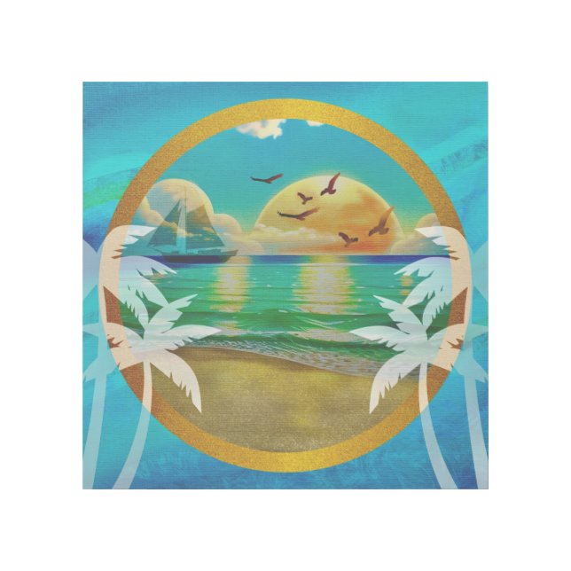 Modern Tropical Beach Palm Trees Sunset Vacation Gallery Wrap (Front)
