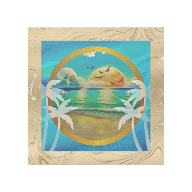 Modern Tropical Beach Palm Trees Sunset Vacation Gallery Wrap (Front)