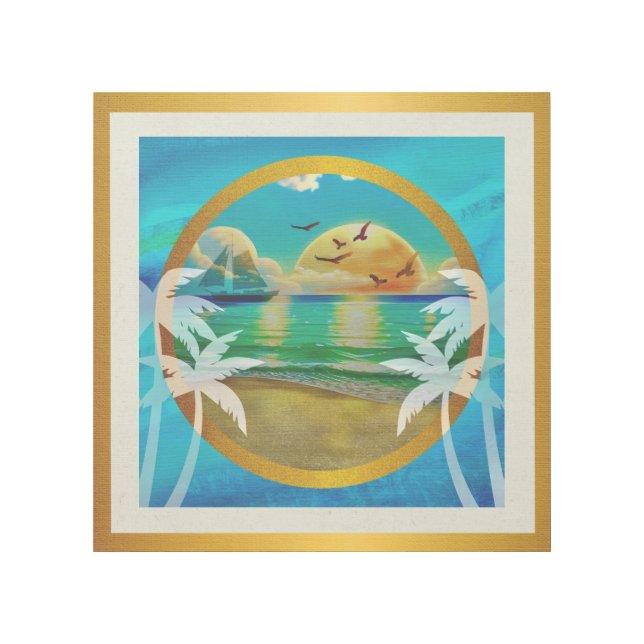 Modern Tropical Beach Palm Trees Sunset Vacation Gallery Wrap (Front)