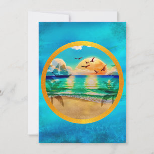 Modern Tropical Beach Palm Trees Sunset Vacation Note Card