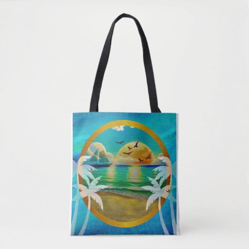 Modern Tropical Beach Palm Trees Sunset Vacation Tote Bag