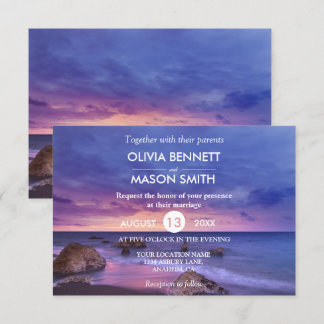 Modern Tropical Beach Sand Sunset Sea Wedding Card