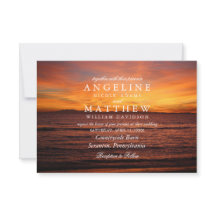 Modern Tropical Beach Sand Sunset Sea Wedding Card
