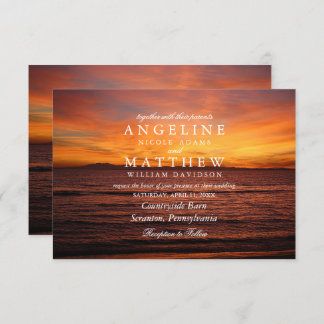 Modern Tropical Beach Sand Sunset Sea Wedding Card