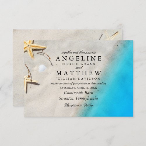 Modern Tropical Beach Starfish Sea Wedding Card