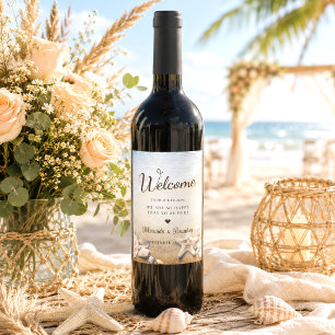 Modern Tropical Beach Starfish Wedding Party Wine Label