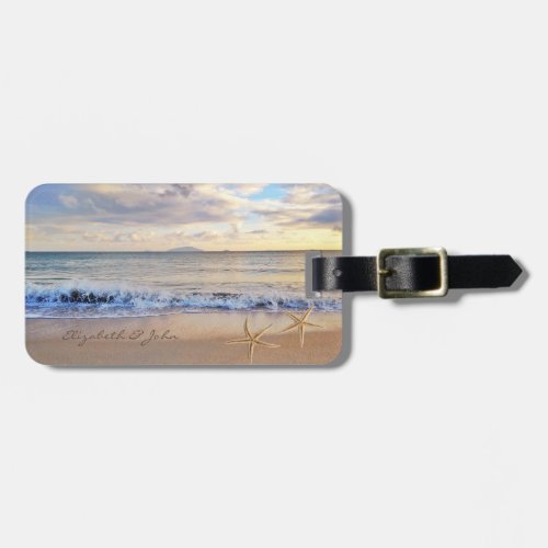 Modern Tropical Beach Sunset Starfish Luggage Tag