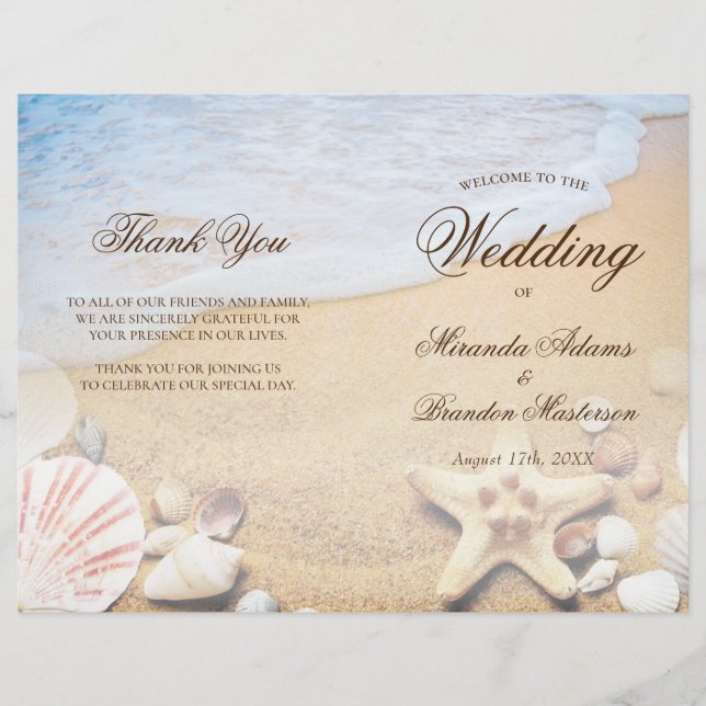 Modern Tropical Beach Wedding Folded Program Card Flyer (Front)