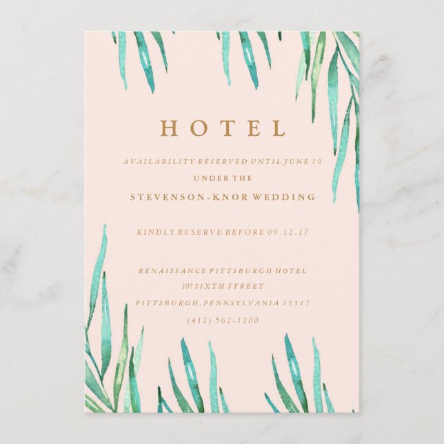 Modern Tropical Beach Wedding Hotel Card (Front)