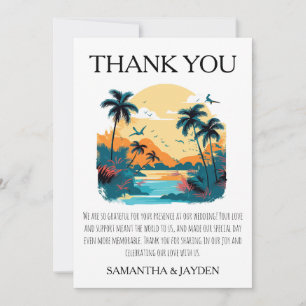 modern tropical beach wedding thank you cards
