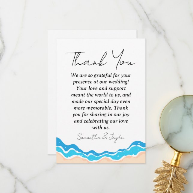 modern tropical beach wedding thank you cards (Front/Back In Situ)