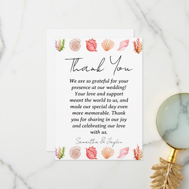 modern tropical beach wedding thank you cards (Front/Back In Situ)