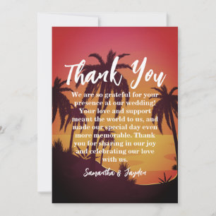 modern tropical beach wedding thank you cards