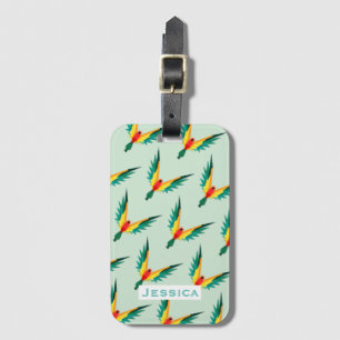 Modern Tropical Bird Pattern Blue Personalised Luggage Tag