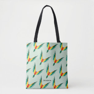 Modern Tropical Bird Pattern Blue Personalised Tote Bag