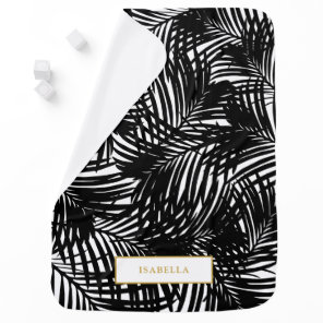 Modern Tropical Black and White Palm Leaf Pattern Baby Blanket