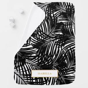 Modern Tropical Black and White Palm Leaf Pattern Baby Blanket