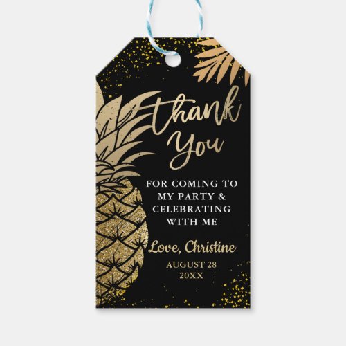Modern Tropical Black Gold Pineapple Thank You Gift Tags