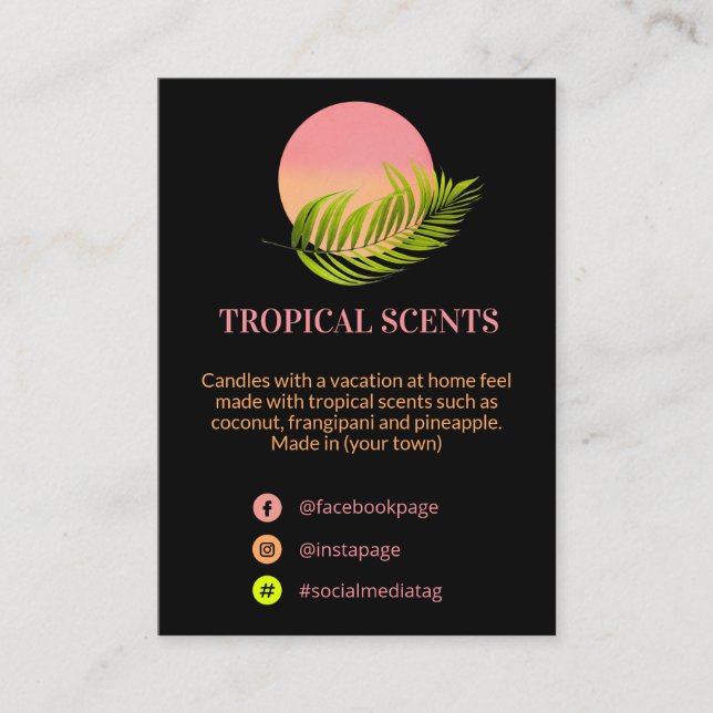 Modern Tropical Black Neon Candle Product Line Bus Business Card (Front)