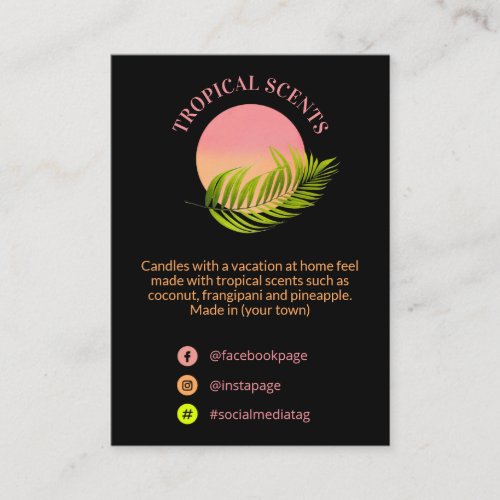 Modern Tropical Black Neon Candle Product Line Bus Business Card