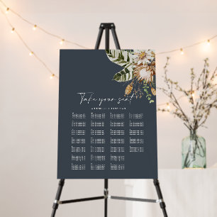 Modern tropical blue elegant wedding seating chart foam board