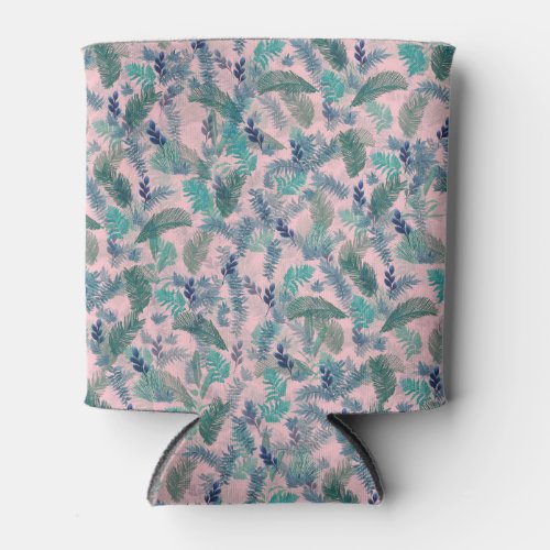 Modern Tropical Blue Pink Foliage Greenery Can Cooler