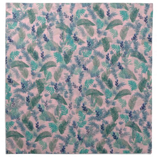 Modern Tropical Blue Pink Foliage Greenery Cloth Napkin