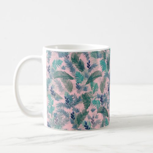 Modern Tropical Blue Pink Foliage Greenery Coffee Mug