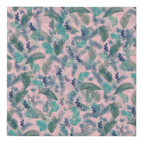 Modern Tropical Blue Pink Foliage Greenery Faux Canvas Print