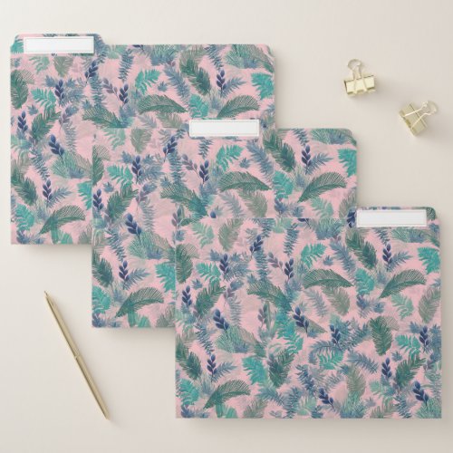Modern Tropical Blue Pink Foliage Greenery File Folder