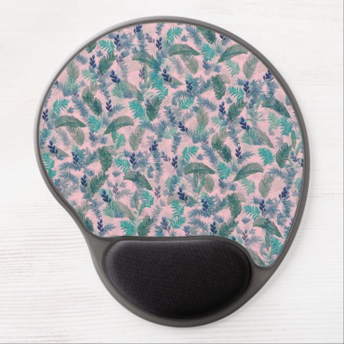 Modern Tropical Blue Pink Foliage Greenery Gel Mouse Pad