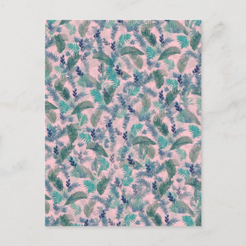 Modern Tropical Blue Pink Foliage Greenery Holiday Postcard
