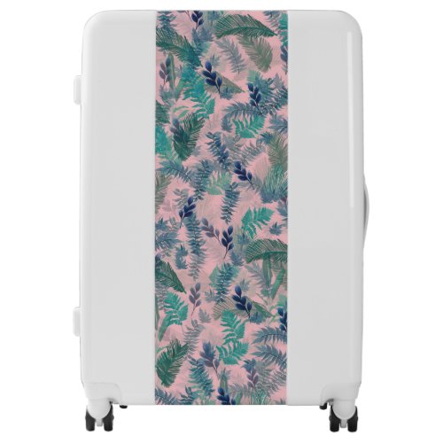 Modern Tropical Blue Pink Foliage Greenery Luggage