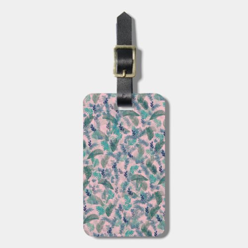 Modern Tropical Blue Pink Foliage Greenery Luggage Tag